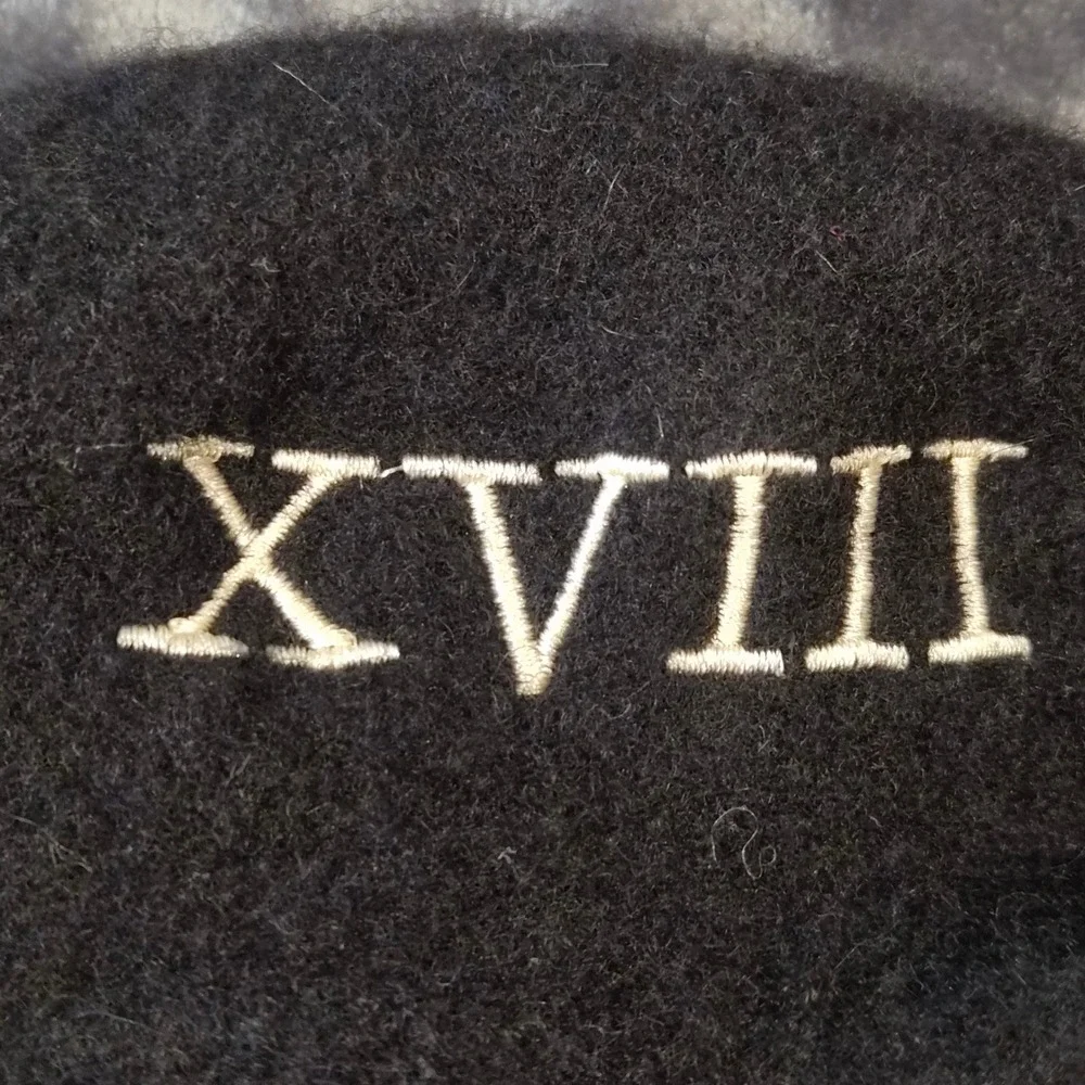 Black Wool Beret Embroidered Crescent Moon XVIII Roman Numeral Gothic Celestial